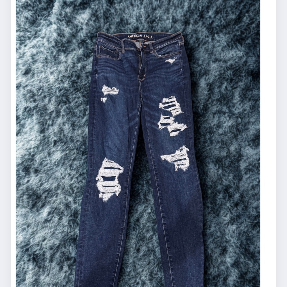 American Eagle Outfitters Women's Ripped Dark Blue Skinny Jeans